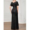 Robe de soirée brillante de couleur unie, robe fendue à manches évasées et surplis - Noir S | US 4