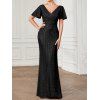 Robe de soirée brillante de couleur unie, robe fendue à manches évasées et surplis - Noir S | US 4