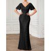 Robe de soirée brillante de couleur unie, robe fendue à manches évasées et surplis - Noir S | US 4