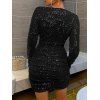Robe de soirée moulante à paillettes Robe à volants froncé à manches longues - Noir XL | US 10