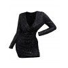 Robe de soirée moulante à paillettes Robe à volants froncé à manches longues - Noir XL | US 10