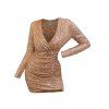 Robe de soirée moulante à paillettes Robe à volants froncé à manches longues - Champagne L | US 8