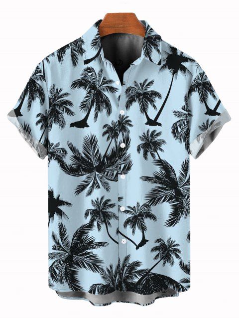 Chemise de vacances pour homme pour la plage, chemise boutonnée à imprimé cocotier et oiseaux