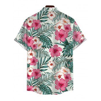 Vacation Couple Outfit Hibiscus Floral Leaf Print Slit Dress and Shirt Set