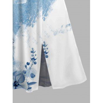 Vacation Dress Colorblock Floral Leaf Print V Neck Slit Dress