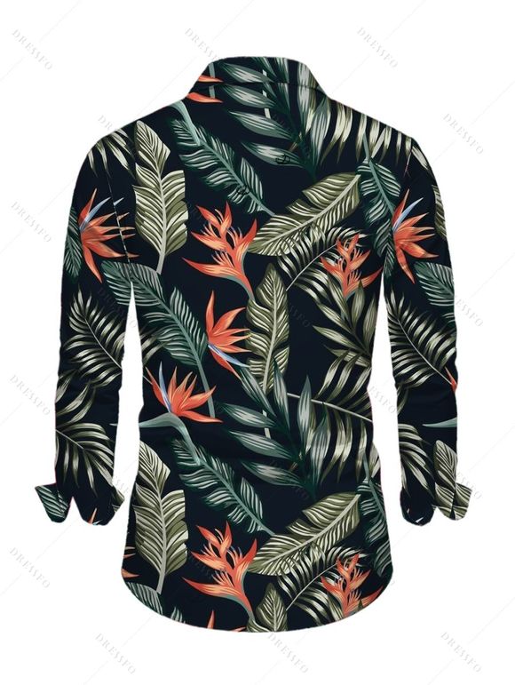 Chemise de vacances pour homme à manches longues et imprimé floral et feuilles pour la plage - Noir XL