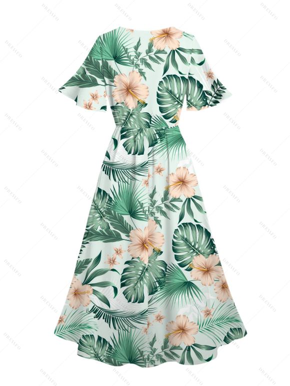 Robe de vacances à la plage Robe fendue à imprimé floral et feuilles d'hibiscus - Vert S | US 4
