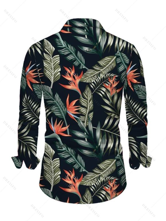 Vacation Couple Outfit for Beach Floral Leaf Print Slit Dress and Shirt Set - BLACK S | US 4