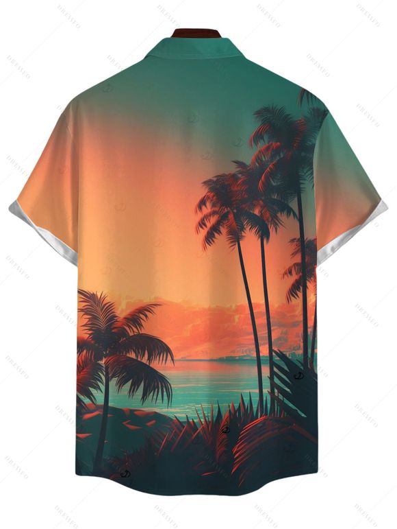 Vacation Couple Outfit Coconut Tree Print Slit Dress and Shirt Set - multicolor S | US 4