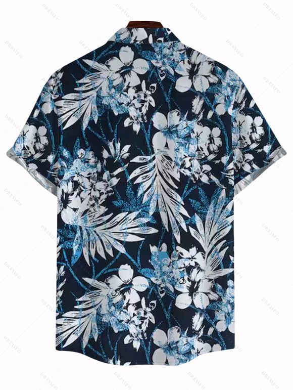 Vacation Couple Outfit Leaf Floral Print Belt Dress and Shirt Set - MIDNIGHT BLUE S | US 4