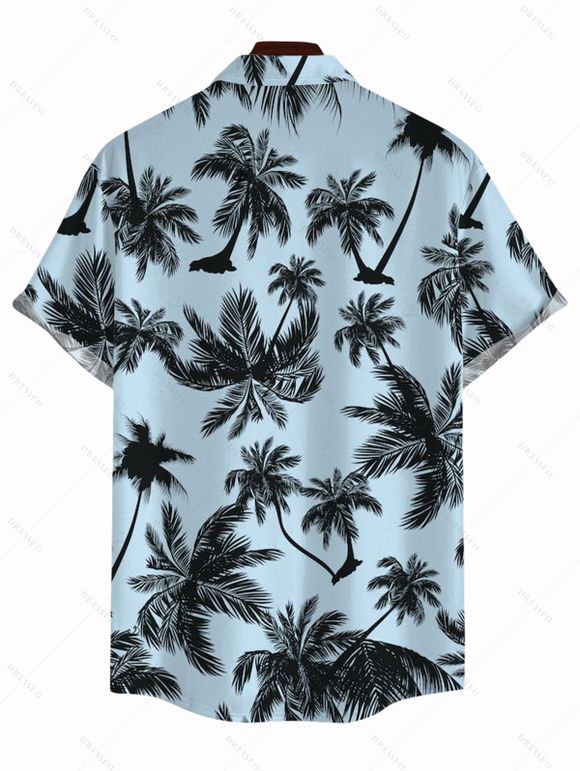 Men's Vacation Shirt for Beach Coconut Tree Bird Print Button Up Shirt - LIGHT BLUE 3XL