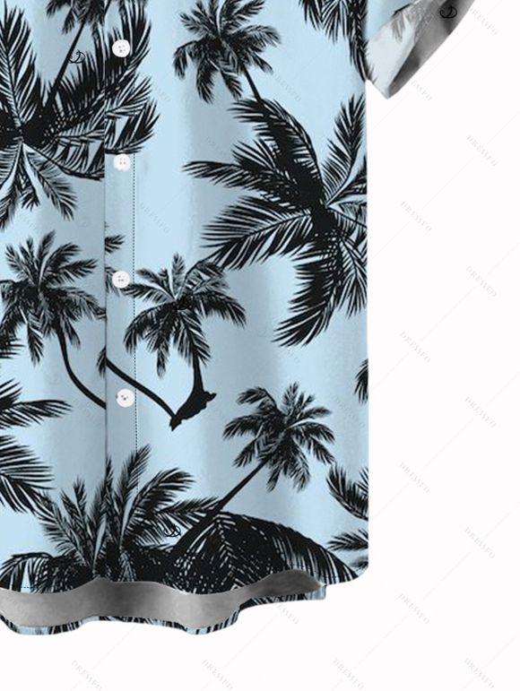 Men's Vacation Shirt for Beach Coconut Tree Bird Print Button Up Shirt - LIGHT BLUE 3XL