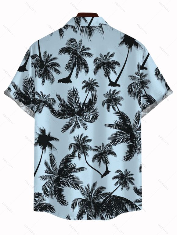 Vacation Couple Outfit Coconut Tree Bird Print Silt Dress and Shirt Set - LIGHT BLUE S | US 4