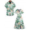 Beach Vacation Couple Outfit Hibiscus Floral Leaf Print Slit Dress and Shirt Set - Vert S | US 4