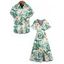 Beach Vacation Couple Outfit Hibiscus Floral Leaf Print Slit Dress and Shirt Set - Vert S | US 4