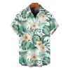 Beach Vacation Couple Outfit Hibiscus Floral Leaf Print Slit Dress and Shirt Set - Vert S | US 4