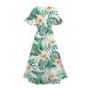 Beach Vacation Couple Outfit Hibiscus Floral Leaf Print Slit Dress and Shirt Set - Vert S | US 4