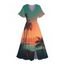 Robe de vacances à imprimé coucher de soleil et cocotier ombré, robe de plage fendue - multicolor XXL | US 14