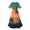 Robe de vacances à imprimé coucher de soleil et cocotier ombré, robe de plage fendue - multicolor XXL | US 14