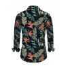 Chemise de vacances pour homme à manches longues et imprimé floral et feuilles pour la plage - Noir 5XL