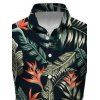 Chemise de vacances pour homme à manches longues et imprimé floral et feuilles pour la plage - Noir 5XL