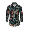 Chemise de vacances pour homme à manches longues et imprimé floral et feuilles pour la plage - Noir 5XL