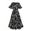 Robe de vacances pour la plage Robe fendue à col en V et imprimé feuilles florales - Noir XXL | US 14