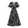 Robe de vacances pour la plage Robe fendue à col en V et imprimé feuilles florales - Noir XXL | US 14