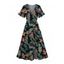 Robe de vacances pour la plage Robe fendue à col en V et imprimé feuilles florales - Noir XXL | US 14