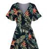 Robe de vacances pour la plage Robe fendue à col en V et imprimé feuilles florales - Noir XXL | US 14
