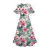 Robe de vacances à imprimé floral et feuilles d'hibiscus, col en V, fente - Rose clair XXL | US 14