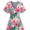 Robe de vacances à imprimé floral et feuilles d'hibiscus, col en V, fente - Rose clair XXL | US 14