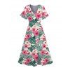 Robe de vacances à imprimé floral et feuilles d'hibiscus, col en V, fente - Rose clair XXL | US 14