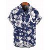 Chemise de vacances pour homme, chemise boutonnée à imprimé floral - Bleu Marine 5XL