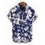 Chemise de vacances pour homme, chemise boutonnée à imprimé floral - Bleu Marine 5XL