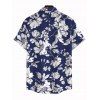 Chemise de vacances pour homme, chemise boutonnée à imprimé floral - Bleu Marine 5XL