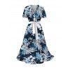 Robe de vacances mi-longue à imprimé floral et feuilles - Bleu de Minuit XXL | US 14