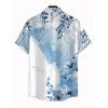Chemise de vacances pour homme, boutonnée, imprimé floral et feuilles colorblock - Bleu clair 5XL