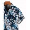 Chemise de vacances pour homme, chemise boutonnée à imprimé floral et feuilles - Bleu de Minuit 5XL