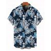 Chemise de vacances pour homme, chemise boutonnée à imprimé floral et feuilles - Bleu de Minuit 5XL