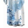 Chemise de vacances pour homme, boutonnée, imprimé floral et feuilles colorblock - Bleu clair 5XL
