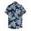 Chemise de vacances pour homme, chemise boutonnée à imprimé floral et feuilles - Bleu de Minuit 5XL