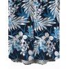 Chemise de vacances pour homme, chemise boutonnée à imprimé floral et feuilles - Bleu de Minuit 5XL