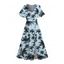 Robe de vacances pour la plage, imprimé cocotiers et oiseaux, col en V, robe limoneuse - Bleu clair XXL | US 14