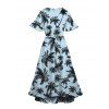 Robe de vacances pour la plage, imprimé cocotiers et oiseaux, col en V, robe limoneuse - Bleu clair XXL | US 14