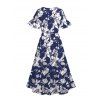 Robe de vacances à imprimé floral et col en V avec fente - Bleu Marine XL | US 12