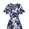 Robe de vacances à imprimé floral et col en V avec fente - Bleu Marine XL | US 12