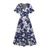 Robe de vacances à imprimé floral et col en V avec fente - Bleu Marine XL | US 12