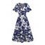 Robe de vacances à imprimé floral et col en V avec fente - Bleu Marine XL | US 12