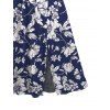 Robe de vacances à imprimé floral et col en V avec fente - Bleu Marine XL | US 12